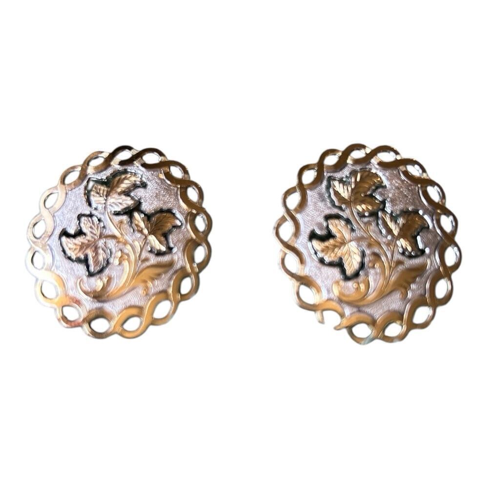 Vintage Montana Silversmiths Oval Post Earrings Plant Leaves Preloved Western - Picture 6 of 9